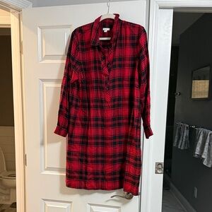 J. Jill Red and Black Plaid Long Sleeve Dress